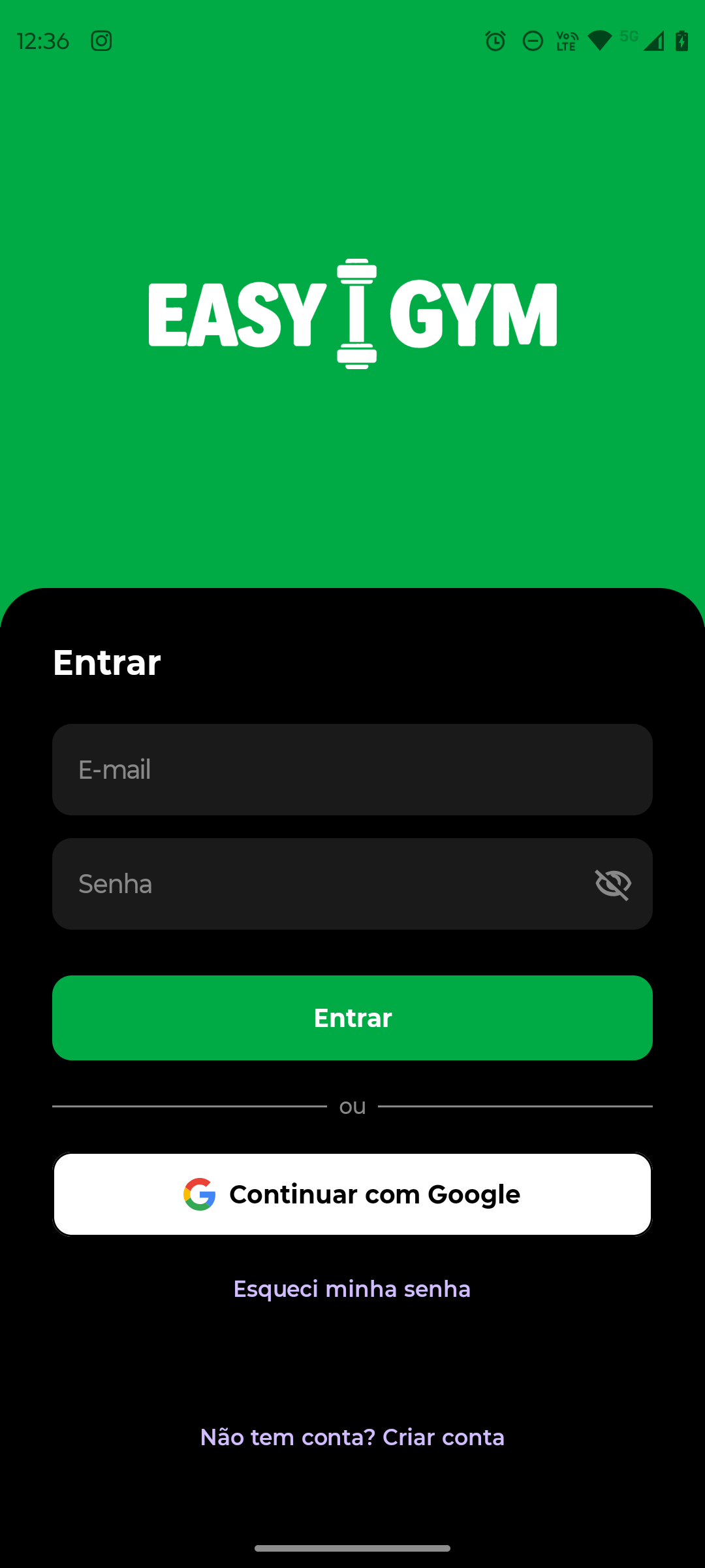 Tela de login do EasyGym