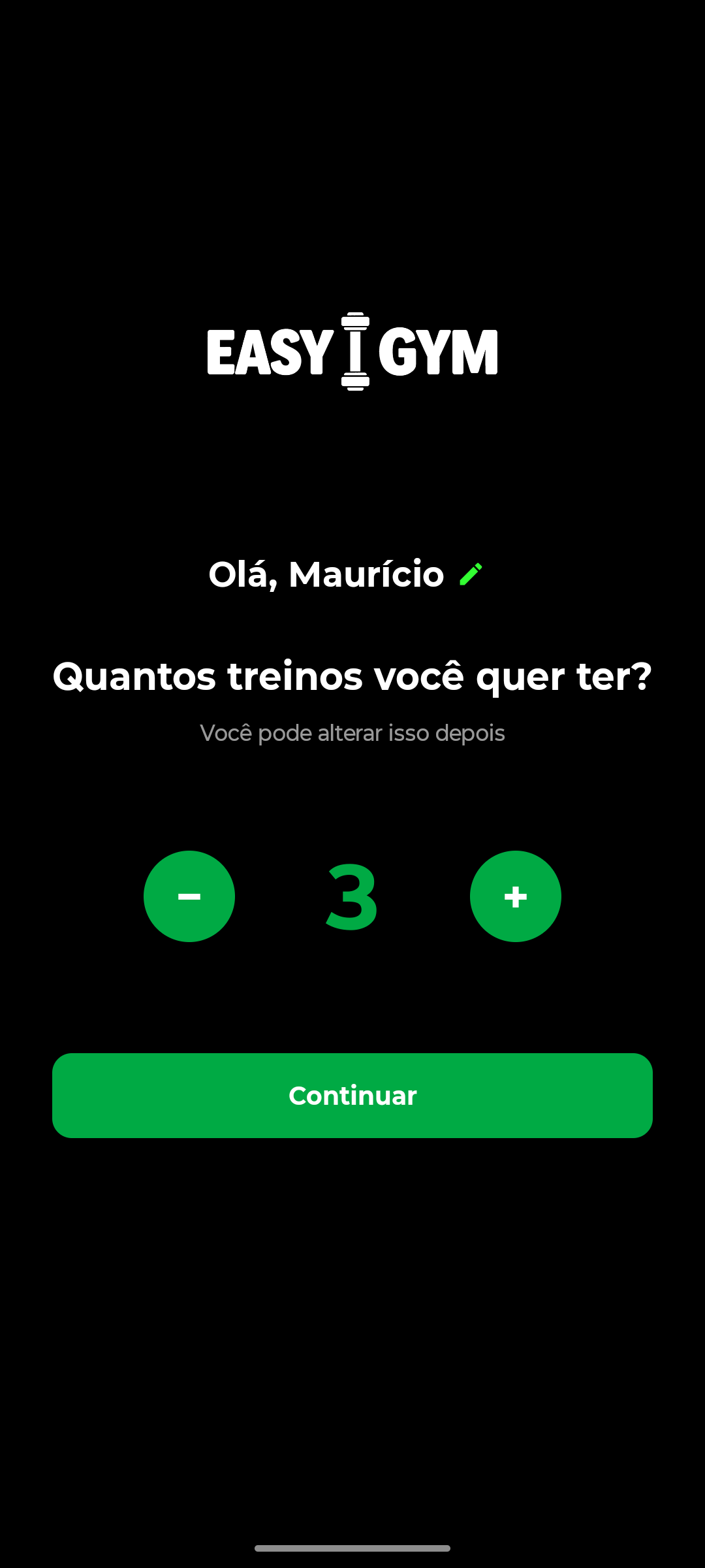 Tela de onboarding para escolher a quantidade de treinos